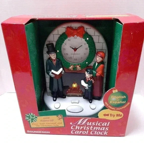 Soundesign Musical Christmas Carol Clock Fire Place and Wreath Light Up … - Picture 2 of 3